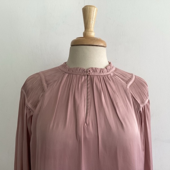 Rachel Zoe Pink Long Sleeve Pleated Shoulders Poet Sleeves Ruffled Neck Blouse S - Picture 2 of 8